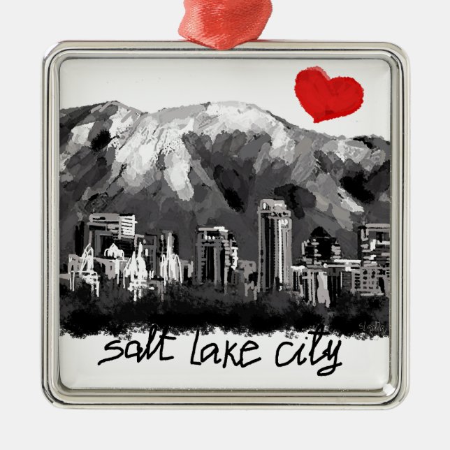 Ornement Carré Argenté J'aime Salt Lake City (Devant)