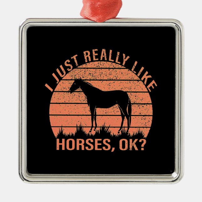 Ornement Carré Argenté J'aime vraiment les chevaux en Tangerine orange (Devant)