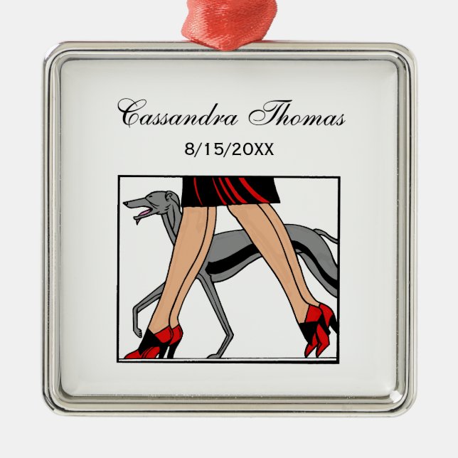 Ornement Carré Argenté Jambes Art déco femmes Greyhound Whippet Chien R (Devant)