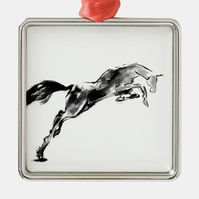 Ornement Carré Argenté Japanese horse samurai art equestrian sumi (Devant)