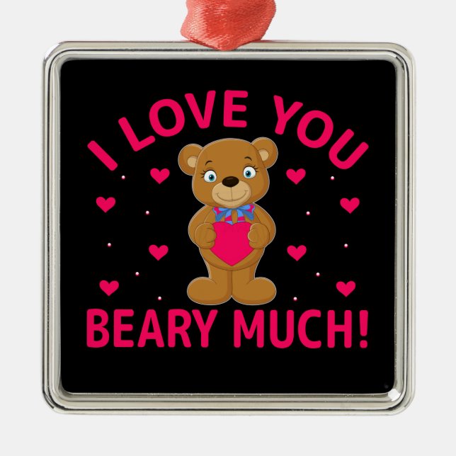 Ornement Carré Argenté Je T'Aime Faire Beaucoup De Teddy Bear (Devant)