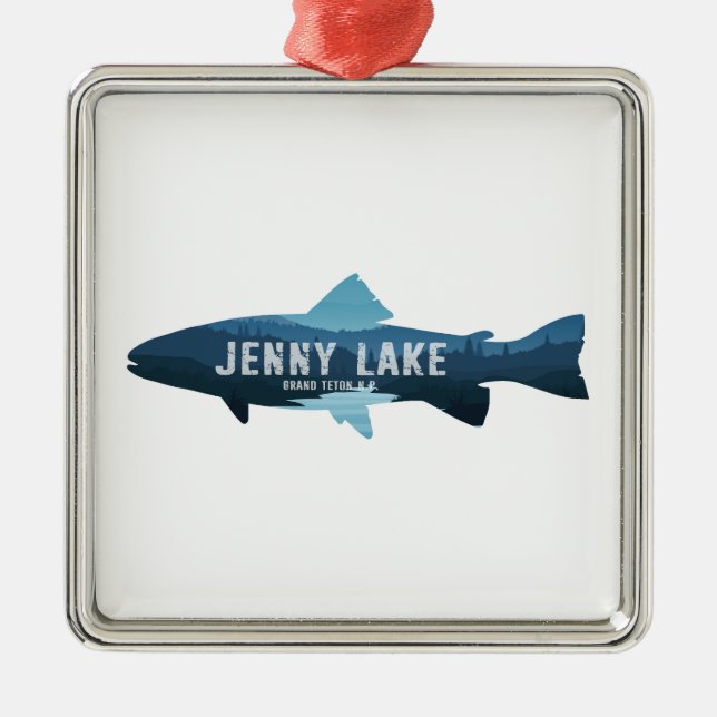 Ornement Carré Argenté Jenny Lake Grand Teton National Park Fish (Devant)