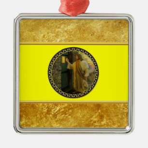Ornement Carré Argenté Jesus At Your Door gold foil with yellow texture