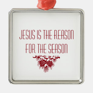 Ornement Carré Argenté JÉSUS EST LA RAISON DE LA SAISON Citation de Noël