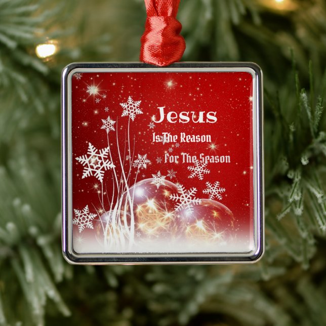 Ornement Carré Argenté Jésus est la raison de Noël (Arbre)