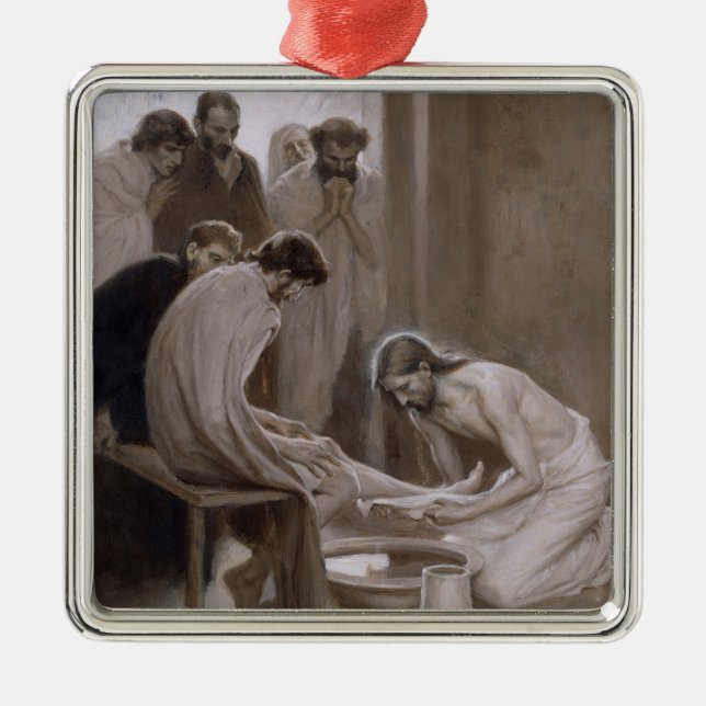 Ornement Carré Argenté Jésus Lave les pieds de ses disciples (Devant)