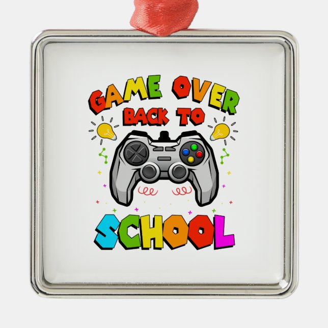 Ornement Carré Argenté Jeu De Retour À L'École (Devant)