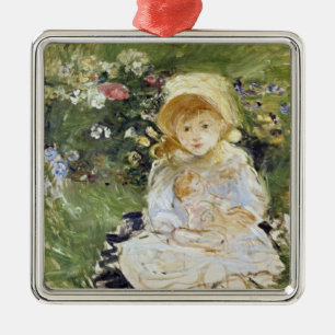 Ornement Carré Argenté Jeune fille avec une poupée (par Berthe Morisot)