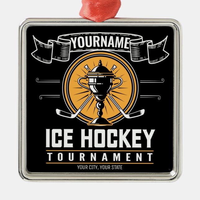 Ornement Carré Argenté Jeux de hockey sur gazon (Devant)