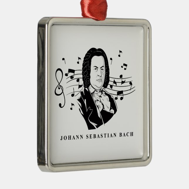 Ornement Carré Argenté Johann Sebastian Bach Portrait / Bust avec notes (Droite)