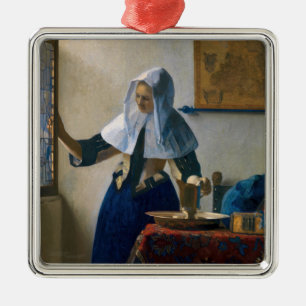 Ornement Carré Argenté Johannes Vermeer - Femme avec un lanceur d'eau