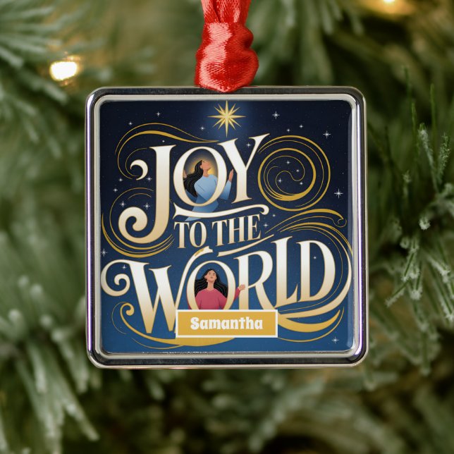 Ornement Carré Argenté Joie au monde Noël religieux (Arbre)