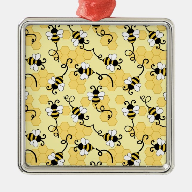 Ornement Carré Argenté Joli petit motif abeilles (Devant)
