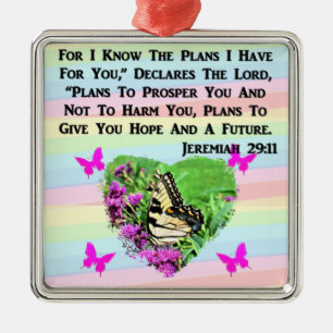 ORNEMENT CARRÉ ARGENTÉ JOLIE BOUTTERFLY JEREMIAH 29:11