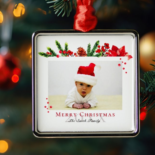 Ornement Carré Argenté Jolie image de Noël personnalisée (Créateur téléchargé)
