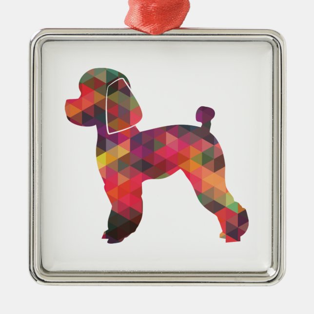 Ornement Carré Argenté Jouet Poodle Chien Geo Silhouette Multi (Devant)