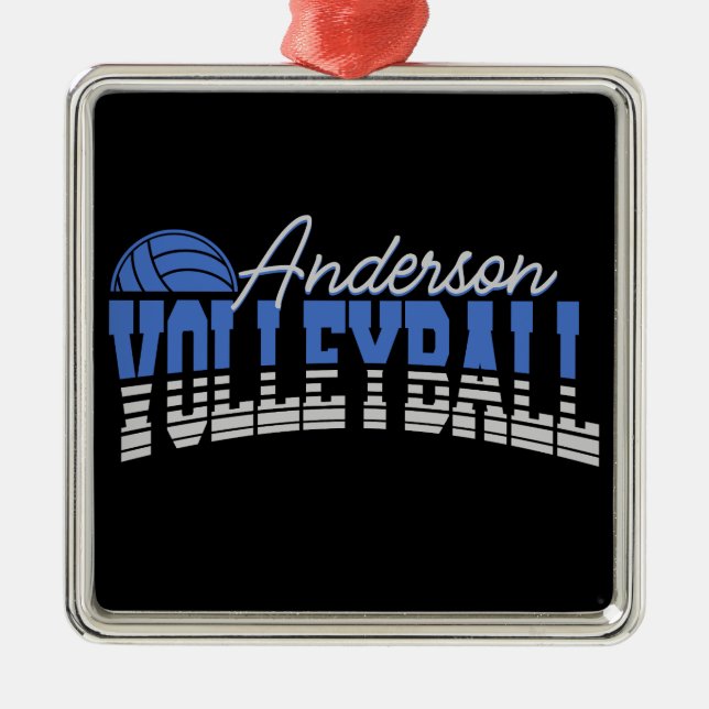 Ornement Carré Argenté Joueur de volley-ball personnalisé AJOUTER UN NOM  (Devant)