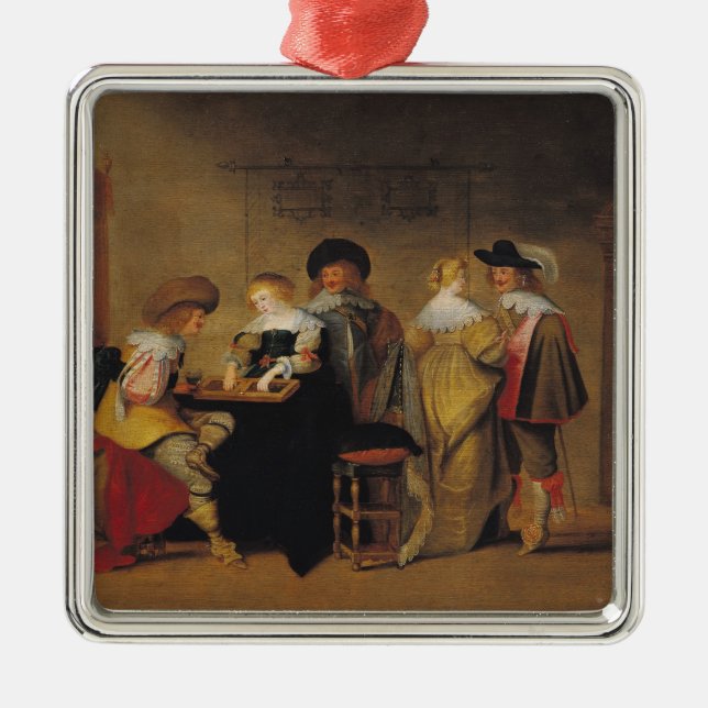 Ornement Carré Argenté Joueurs de backgammon (Devant)