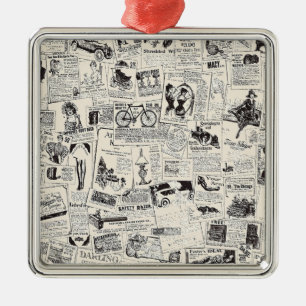 Ornement Carré Argenté Journal vintage