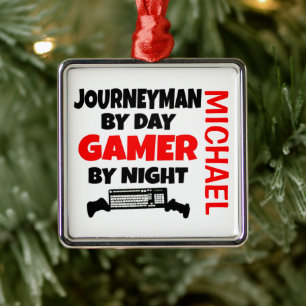 Ornement Carré Argenté Journeyman adore jouer aux jeux vidéo