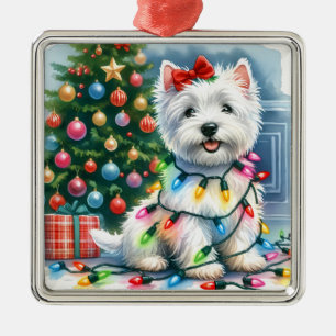 Ornement Carré Argenté Jours fériés de Noël Westie