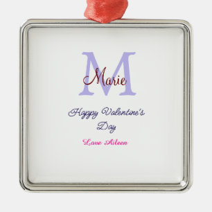 Ornement Carré Argenté Joyeuse Saint-Valentin pastel violet monogramme ro
