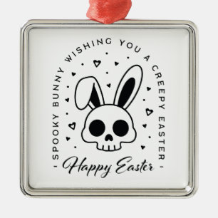 Ornement Carré Argenté Joyeuses Pâques lapin effrayant thème de fête effr