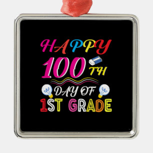 Ornement Carré Argenté Joyeux 100e Jours De 1re Année