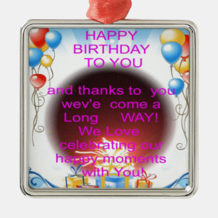 Ornement Carré Argenté Joyeux anniversaire pour vous