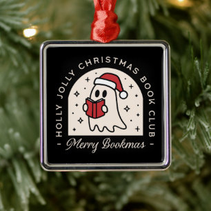 Ornement Carré Argenté Joyeux bookmas livre amoureux Noël noir