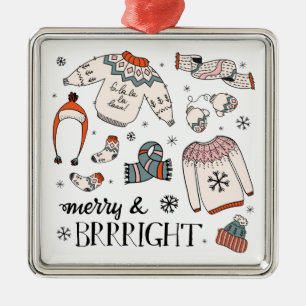 Ornement Carré Argenté Joyeux & Brrright Vêtements d'hiver Noël