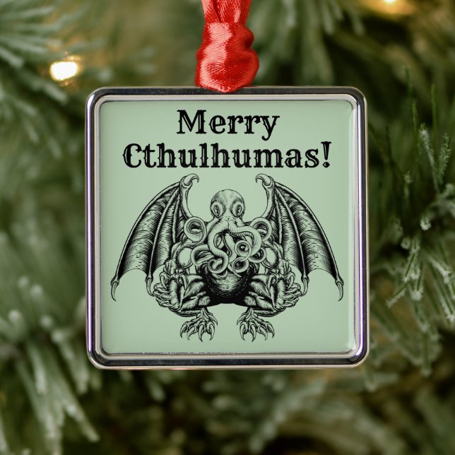 Ornement Carré Argenté Joyeux Cthulhumas Lovecraft Cthulhu (Arbre)