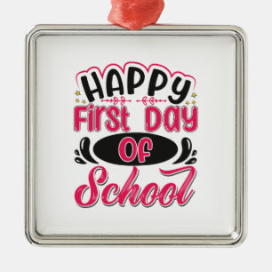 Ornement Carré Argenté Joyeux Jour de l'École