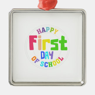 Ornement Carré Argenté Joyeux Jour de l'École