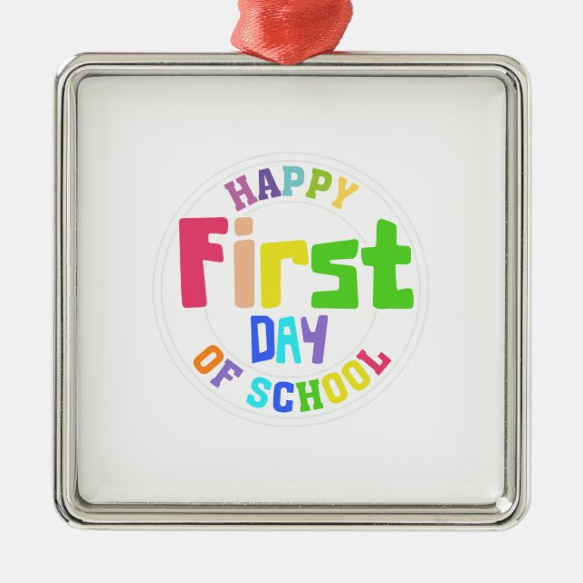 Ornement Carré Argenté Joyeux Jour de l'École (Devant)
