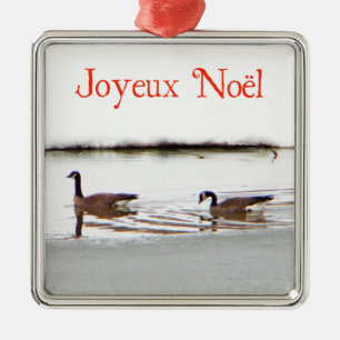 Ornement Carré Argenté Joyeux Noё l - Honkers - Oies du Canada