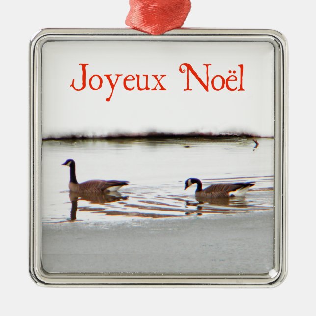 Ornement Carré Argenté Joyeux Noё l - Honkers - Oies du Canada (Devant)