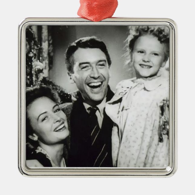 Ornement Carré Argenté Joyeux Noël (Devant)