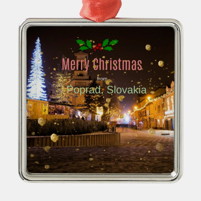Ornement Carré Argenté Joyeux Noël de Poprad, Slovaquie (Devant)
