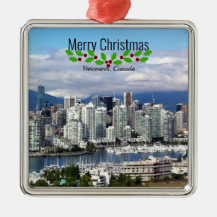 Ornement Carré Argenté Joyeux Noël de Vancouver