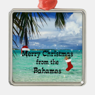 Ornement Carré Argenté Joyeux Noël des Bahamas
