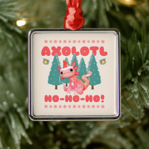 Ornement Carré Argenté Joyeux Noël drôle Axolotl Ho-Ho-Ho!