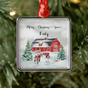 Ornement Carré Argenté Joyeux Noël du nom du chien