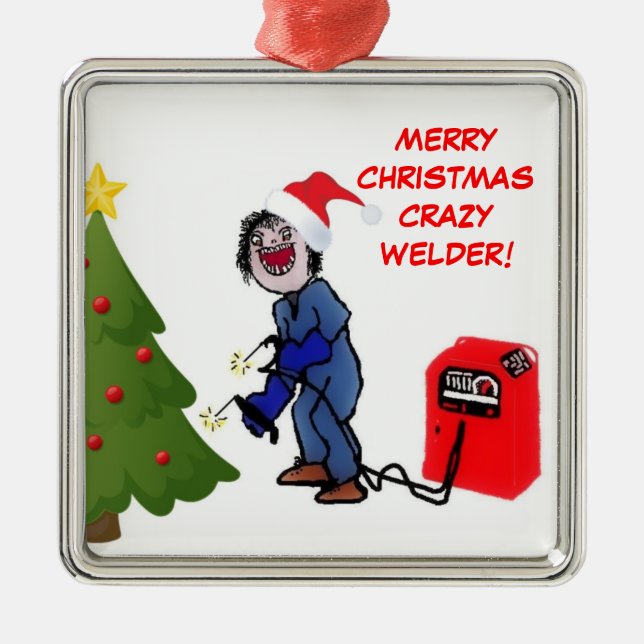 Ornement Carré Argenté Joyeux Noël fou Welder (Devant)