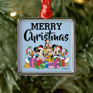 Ornement Carré Argenté Joyeux Noël Groupe de bonne humeur des Fêtes