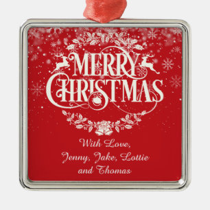 Ornement Carré Argenté Joyeux Noël personnalisé Festif Rouge