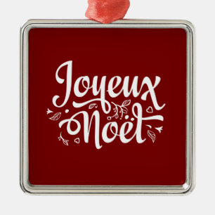 Ornement Carré Argenté Joyeux Noel Rouge