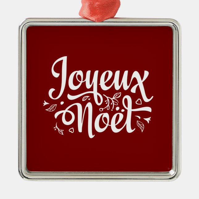 Ornement Carré Argenté Joyeux Noel Rouge (Devant)