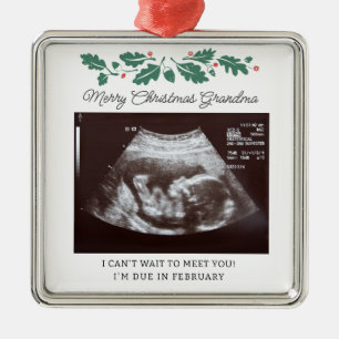 Ornement Carré Argenté Joyeux Noël Ultrasound Grossesse Scan Grand-mère