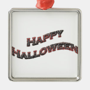 Ornement Carré Argenté Joyeux texte d'Halloween